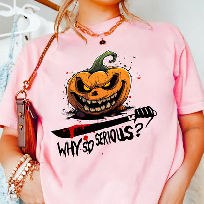 Teesdily | Halloween Scary Pumpkin Shirt, Why So Serious T-shirt, Evil Pumpkin Serious Sweatshirt Hoodie Mug, Halloween Outfit Holiday Gifts