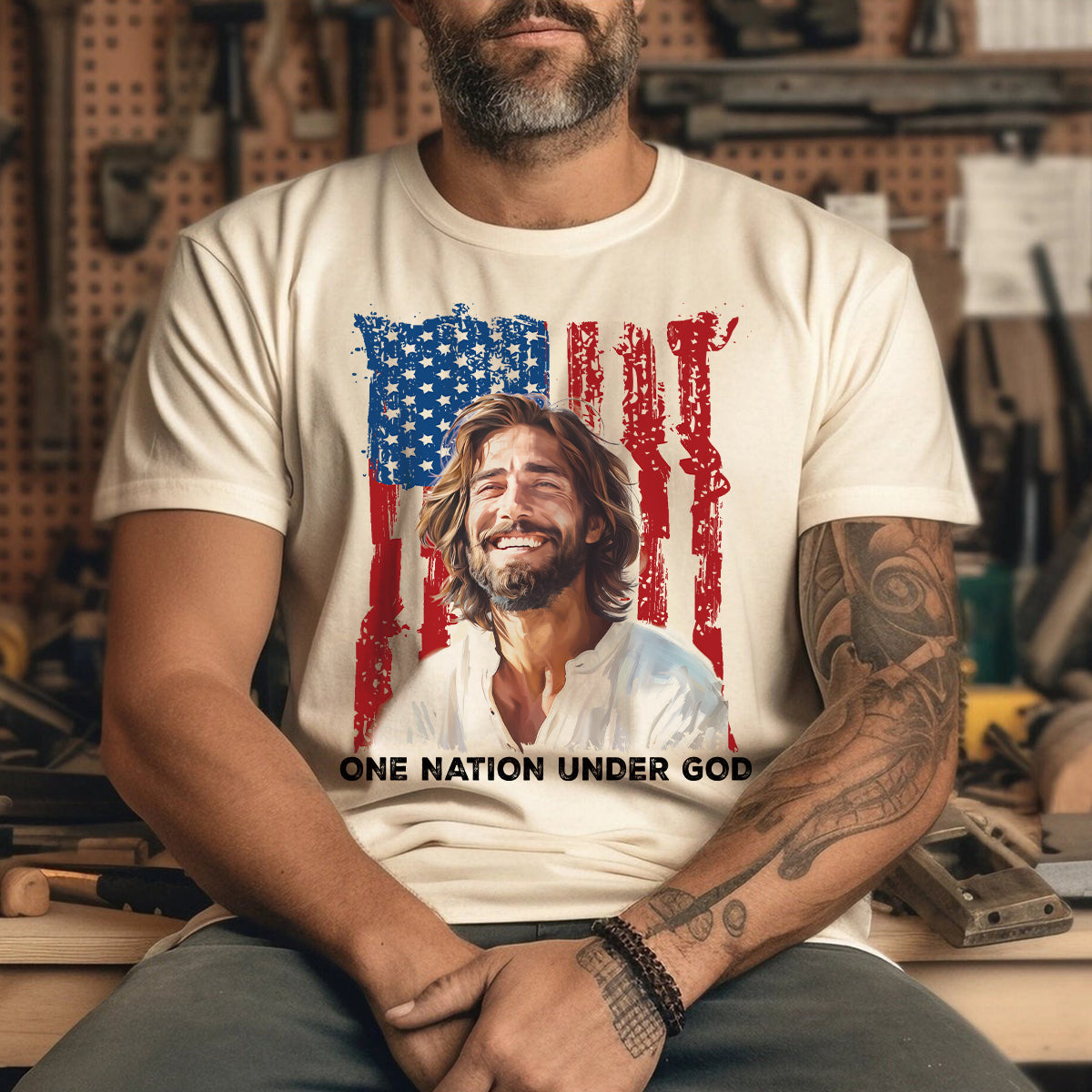 Teesdily | Jesus American Flag Shirt, One Nation Under God Sweatshirt, Christ God Hoodie, Jesus Mug Cup, Happy Independence Day, Gift For Jesus Lover