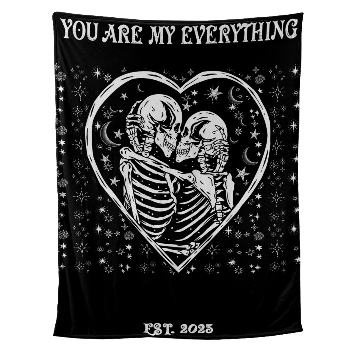 Teesdily | Personalized Skeleton Blanket Halloween Goth Wedding Fleece Blanket Funny Skeleton Couple Love Anniversary Sofa Blanket Custom Gifts