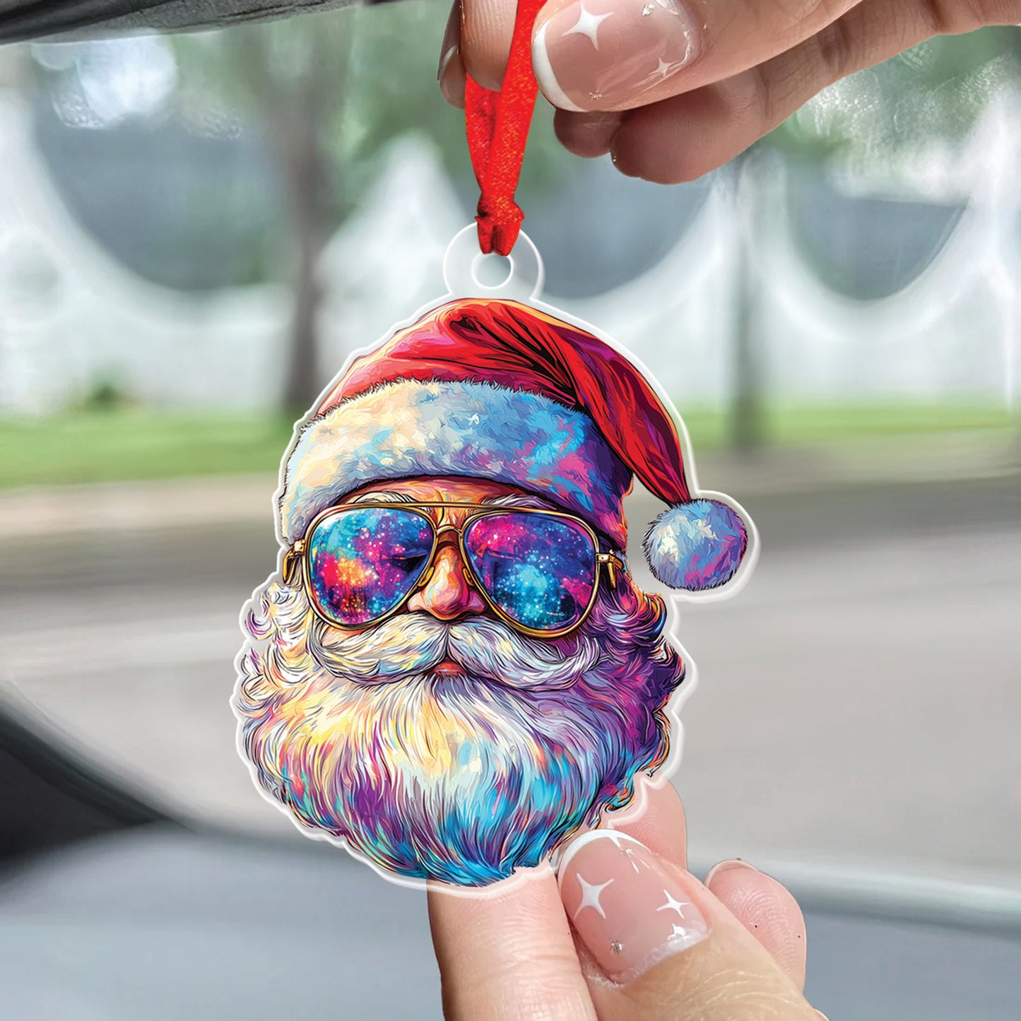 Teesdily | Christmas Santa Claus Ornament, Funny Santa 2D Acrylic Ornaments Hanging Decor Christmas Tree, Family Christmas Gift