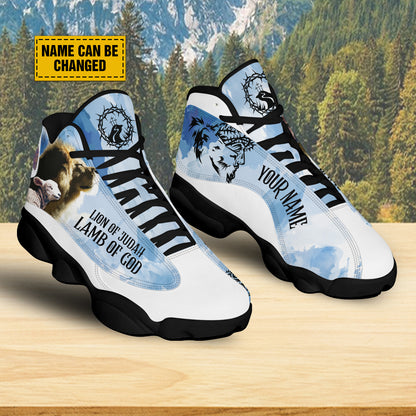 Teesdily | Lion And Lamb Basketball Shoes, Jesus Lion Of Judah Running Shoes, Christian Gifts, Religious Footwear Unisex Basketball Shoes