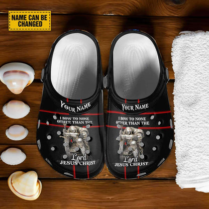 Teesdily | Customized Jesus Warrior Clogs Shoes, I Bow To None Other Than The Lord Classic Clogs, Religious Kid And Adult Eva Clog, Jesus Lovers Gifts