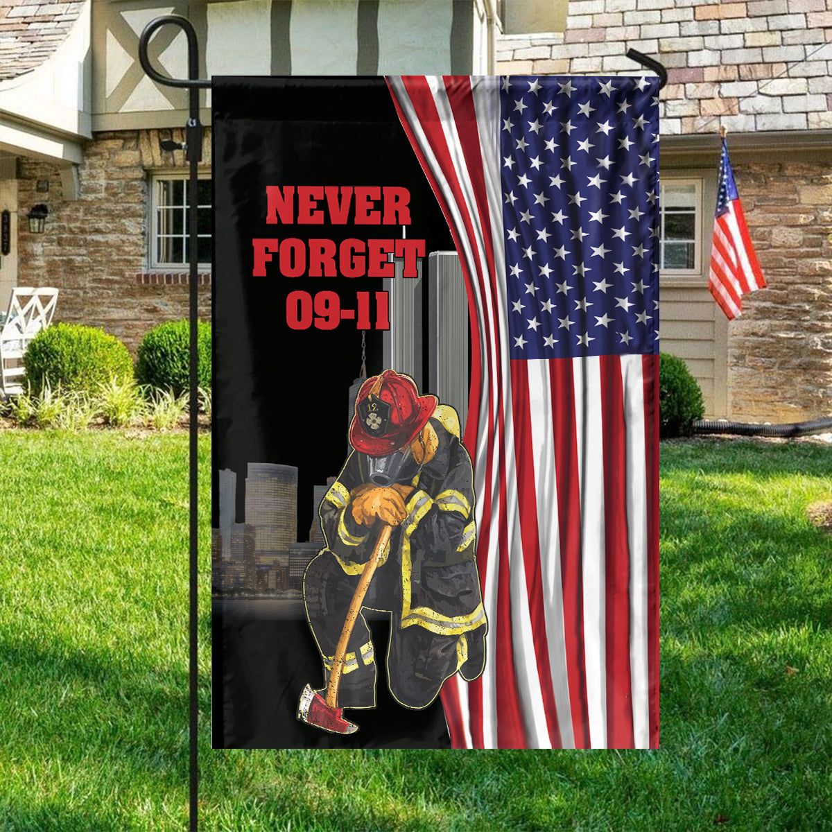 Teesdily | Never Forget September 11th Garden Flag, Firefighter American Flag House Yard Outdoor Decor, Patriot Day Gifts, 911 Never Forget Flag