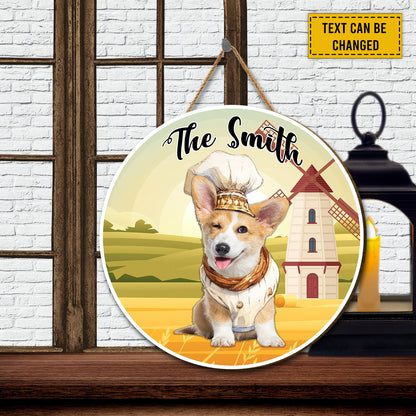 Teesdily | Customized Name Corgi Dog Happy Thanksgiving Wood Sign Cute Dog Pet Door Decoration Gift For Dog's Lovers Office Decor