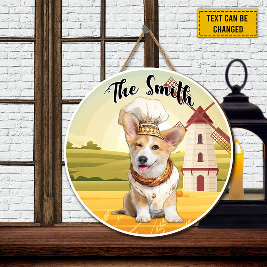 Teesdily | Customized Name Corgi Dog Happy Thanksgiving Wood Sign Cute Dog Pet Door Decoration Gift For Dog's Lovers Office Decor