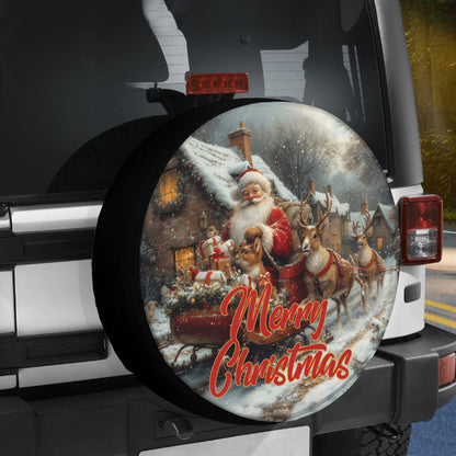 Teesdily | Santa Claus Reindeer Car Spare Tire Cover, Merry Christmas Santa Bunny Wheel Cover, Christmas Truck Tire Protector, Car Accessories