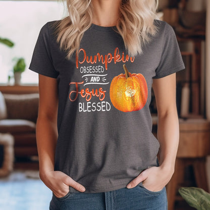 Teesdily | Jesus Pumpkin Shirt, Pumpkin Obsessed And Jesus Blessed Autumn Tee Sweatshirt Hoodie Mug, Christian Apparel, Pumpkin Jesus Lovers Gifts