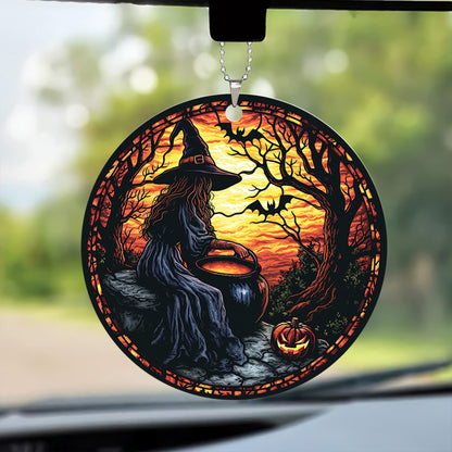 Teesdily | Halloween Witch Ornament Car Hanging, Pumpkin Pot Of Poison Car Rear View Mirror Accessories, Happy Halloween Gift, Halloween Home Decor