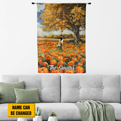 Teesdily | Jesus Thanksgiving House Flag, Autumn Pumpkin Field Landscape Garden Outdoor Flag, Fall For Jesus He Never Leaves Seasonal Decorations