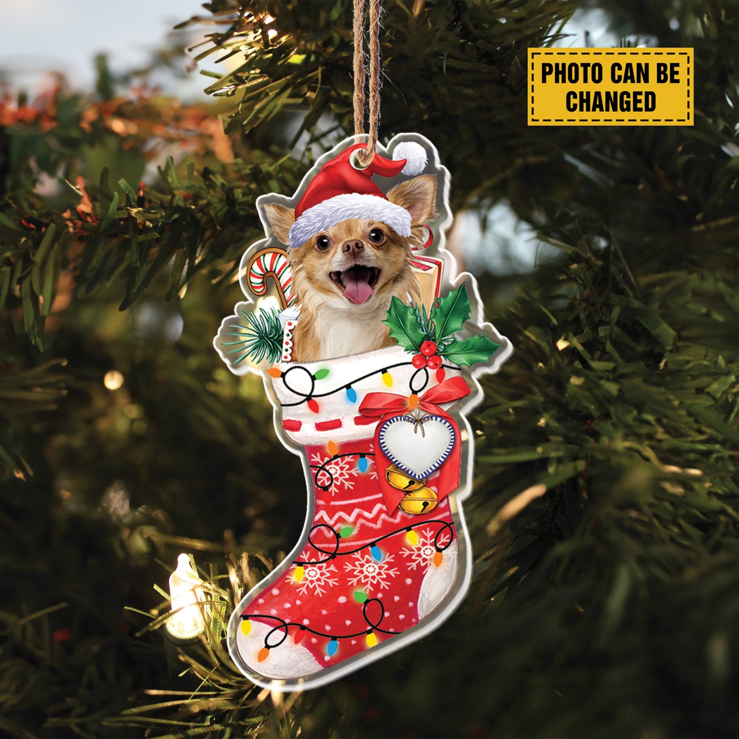 Teesdily | Custom Chihuahua Ornament Christmas, Chihuahua In Stocking Ornament Christmas, Cute Dog Mom, Christmas Dog Ornament, Dog Lover Gifts