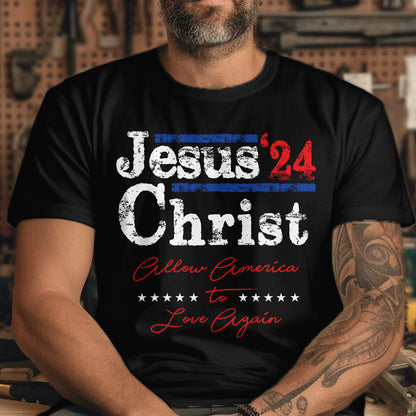 Teesdily | Jesus Christ Allow America To Love Again Jesus Shirt, Patriotism Men's Shirt, Independence American Sweatshirt Hoodie Mug, Christian Gifts