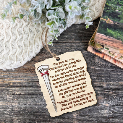 Teesdily | Jesus Cross Wood Ornament, Hanging There Brightly On Its Little Red Cord, Telling Of Jesus, Our Savior Ornament, Jesus Gifts Home Decor