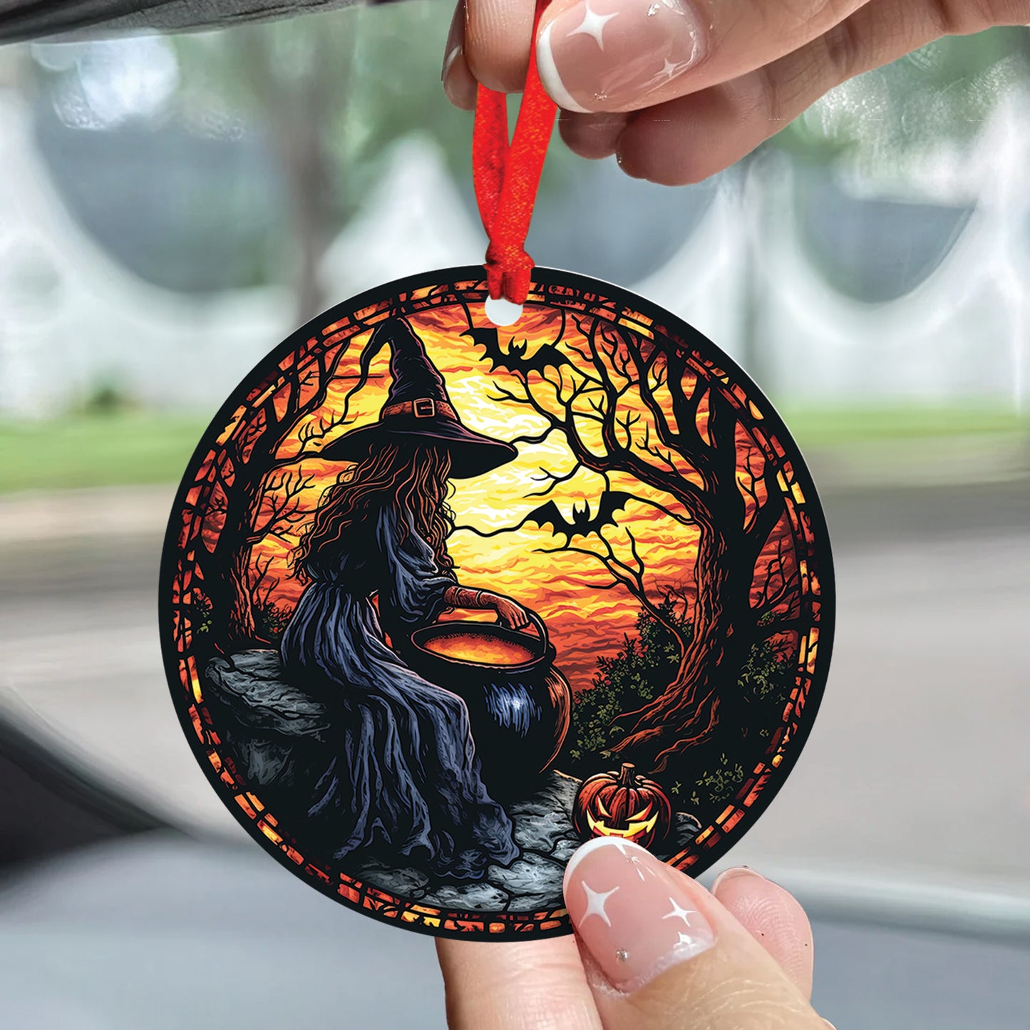 Teesdily | Halloween Witch Ornament Car Hanging, Pumpkin Pot Of Poison Car Rear View Mirror Accessories, Happy Halloween Gift, Halloween Home Decor