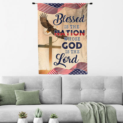 Teesdily | God Cross Eagle American Flag, Blessed Is The Nation House Flag, Independence Day Home Decor, Christian Garden Flag, God Lover Gifts