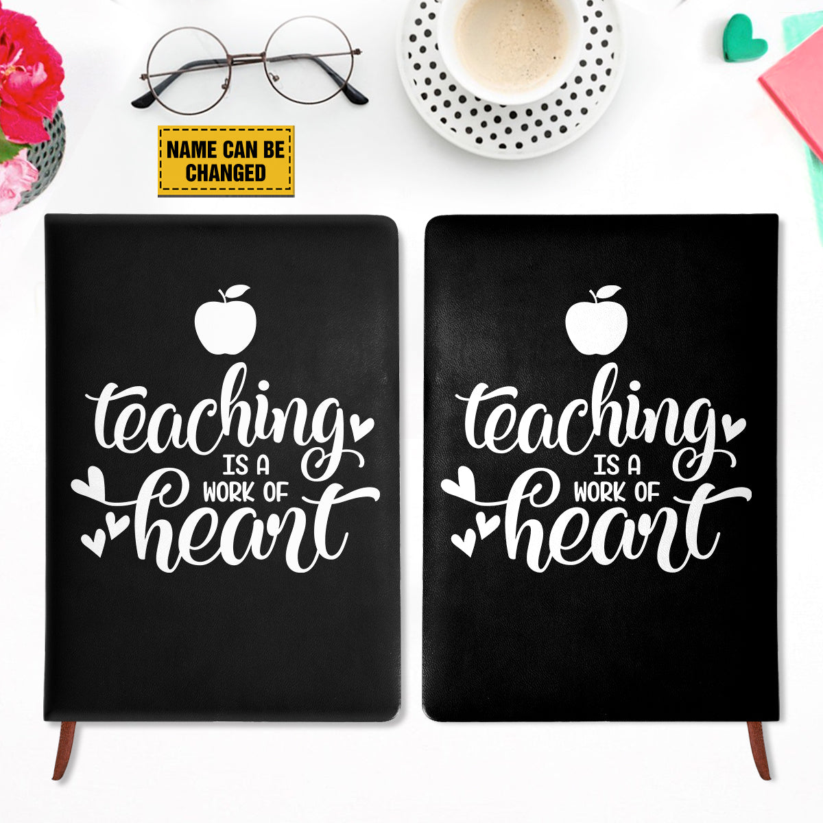 Teesdily | Teacher Personalized Notebook, Teaching Is A Work Of Heart Leather Notebook Journal, Teacher Appreation Gifts, Teacher Notebook For Work