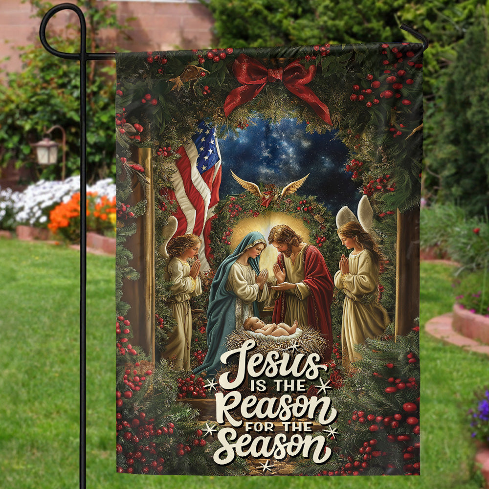 Teesdily | Jesus Nativity Christmas Flag, Jesus Is The Reason For The Season Christmas Garden Flag, Christmas Gift Decor Home