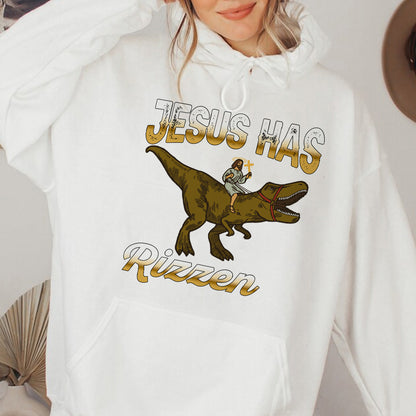 Teesdily | Jesus Dinosaur Shirt, Jesus Has Rizzen Tee Sweatshirt Hoodie Mug, Religious Faith Apparel, Christian Tee, Gift For Jesus Lovers