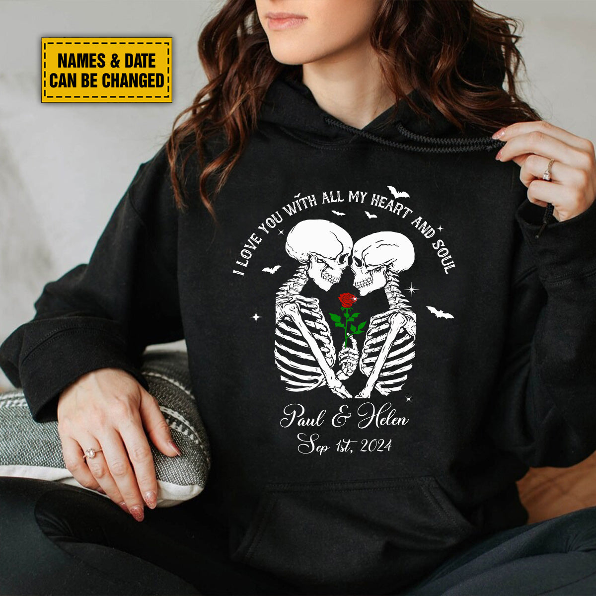 Teesdily | Customized Skull Couple Halloween Shirt, I Love You With All My Heart And Soul Sweatshirt Hoodie Mug, Couple Skull T-shirt, Halloween Gift