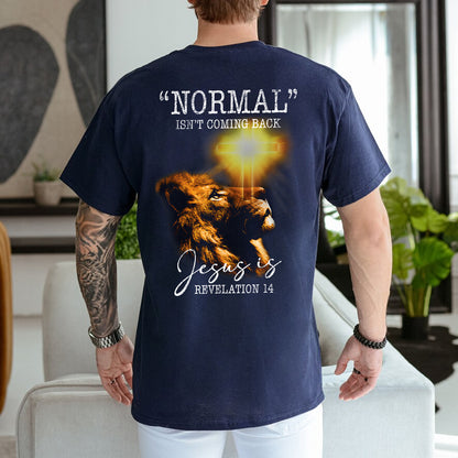 Teesdily | Jesus Lion Of Judah Shirt, Normal Isn't Coming Back Jesus Is Revelation 14 Jesus Sweatshirt Hoodie Mug, God Believer Back Side Shirt