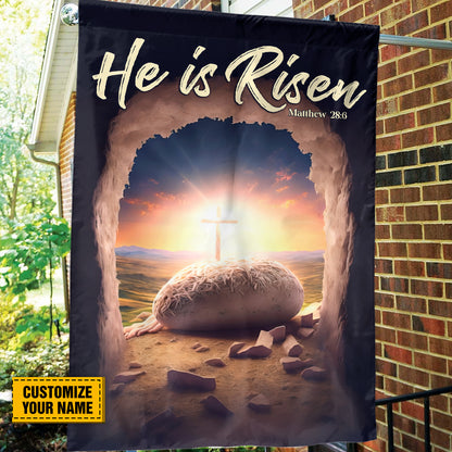 Teesdily | Jesus Resurrection Personalized Flag He Is Risen Easter Garden Flag Christian Home Decor Outdoor Decoration Custom Gifts