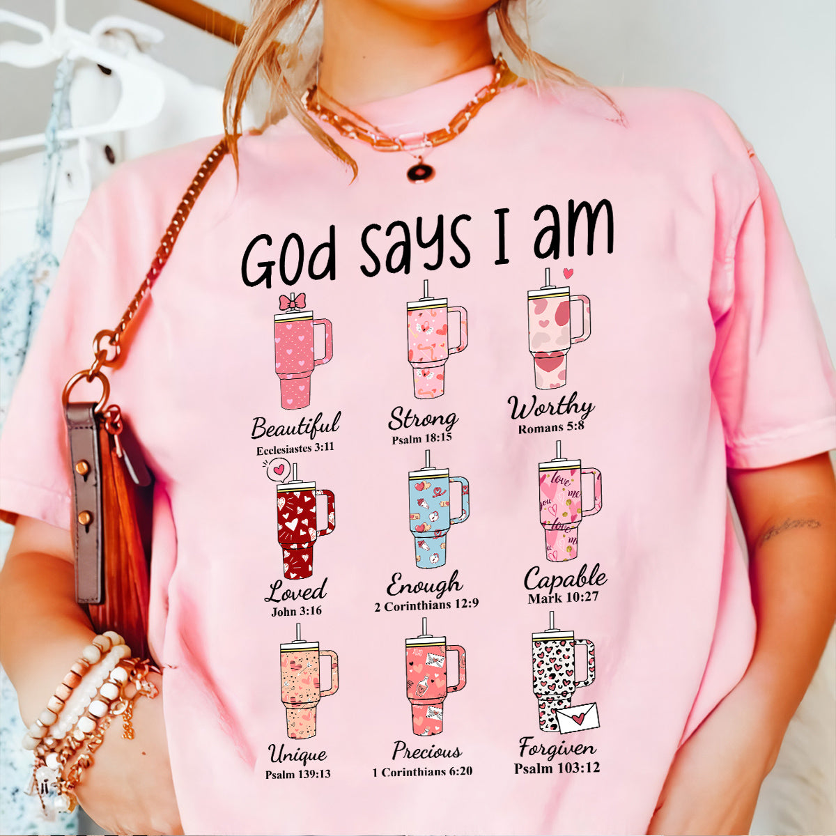 Teesdily | Valentines Day God Says I Am Shirts Short Sleeve Cute Valentine Heart Cup Tumblers Womens Sweatshirt Hoodie Mug Gift For Wife Girlfriend