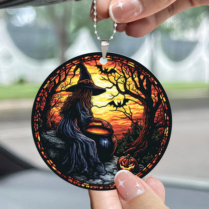 Teesdily | Halloween Witch Ornament Car Hanging, Pumpkin Pot Of Poison Car Rear View Mirror Accessories, Happy Halloween Gift, Halloween Home Decor