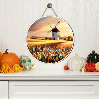 Teesdily | Windmill Farm Thanksgiving Round Wood Sign Happy Autumn Harvest Day Wooden Sign Farmhouse Sign Porch Decor Farmers Thanksgiving Gift Ideas