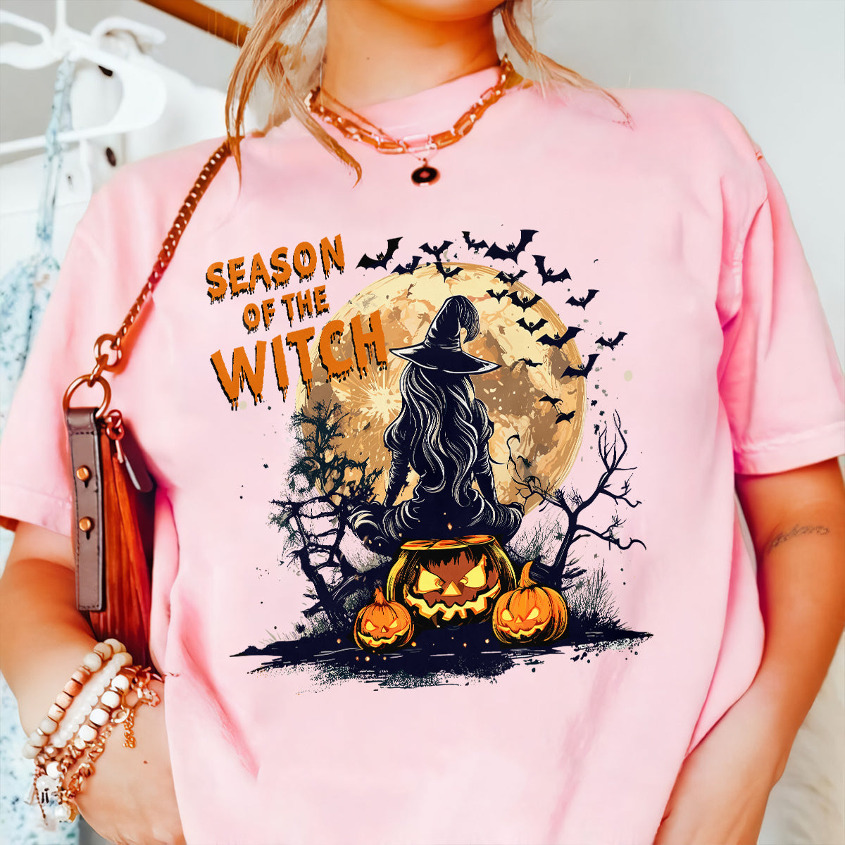 Teesdily | Season Of The Witch Shirt, Funny Vintage Halloween Tshirt Sweatshirt Hoodie Mug, Retro Horror Social Club Tee, Spooky Vibe Halloween Gift