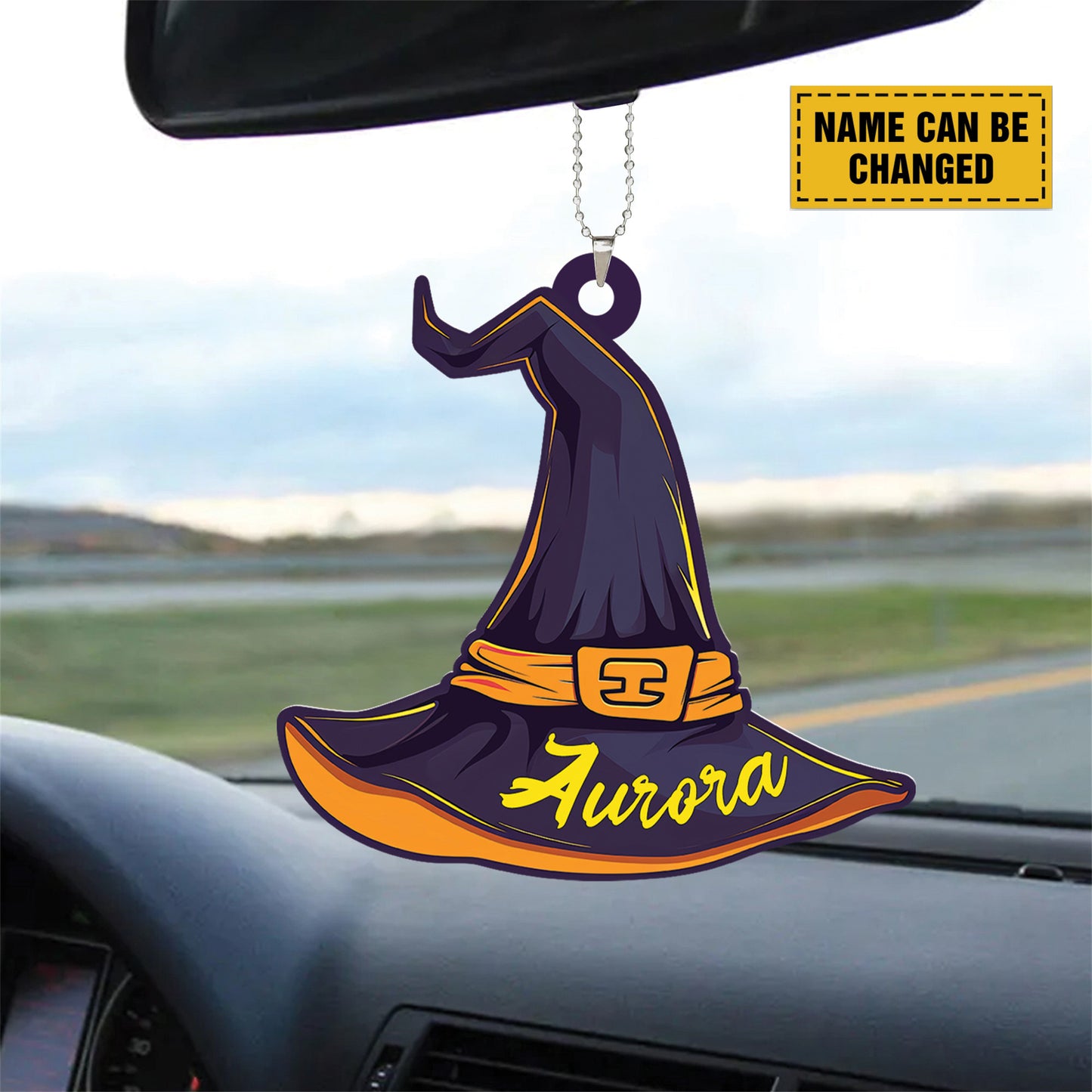 Teesdily | Customized Witch Hat Ornament Halloween, Halloween Hat Witch Ornament Car Hanging Rear View Mirror, Halloween Spooky Decoration Gifts