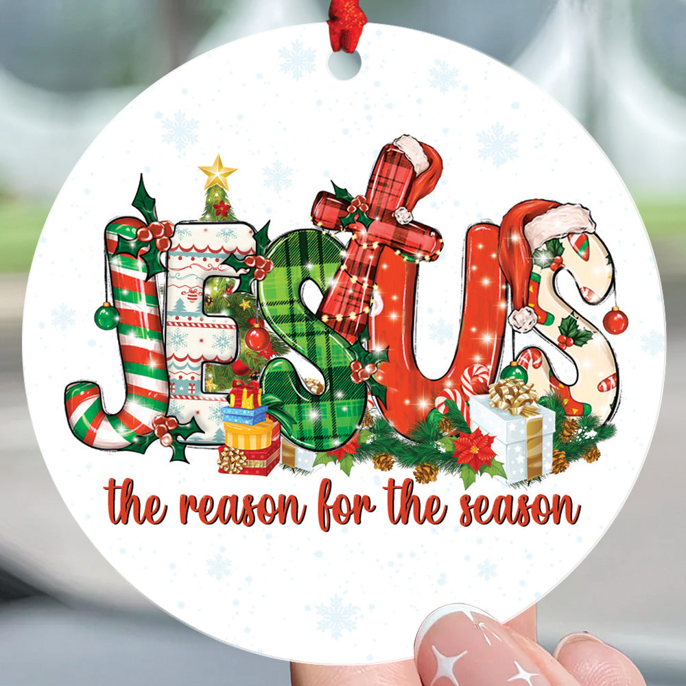 Teesdily | Jesus Christmas Ceramic Ornament, Jesus Is The Reason For The Season Acrylic Ornament, Jesus Christmas Ornament Gift