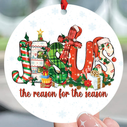 Teesdily | Jesus Christmas Ceramic Ornament, Jesus Is The Reason For The Season Acrylic Ornament, Jesus Christmas Ornament Gift