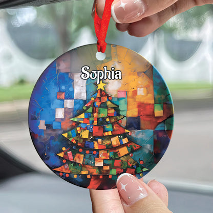 Teesdily | Customized Christmas Tree Ornament, Christmas 2024 Car Hanging Rear View Mirror, Xmas Ornaments Decor Home, Christmas Gift For Mom Dad