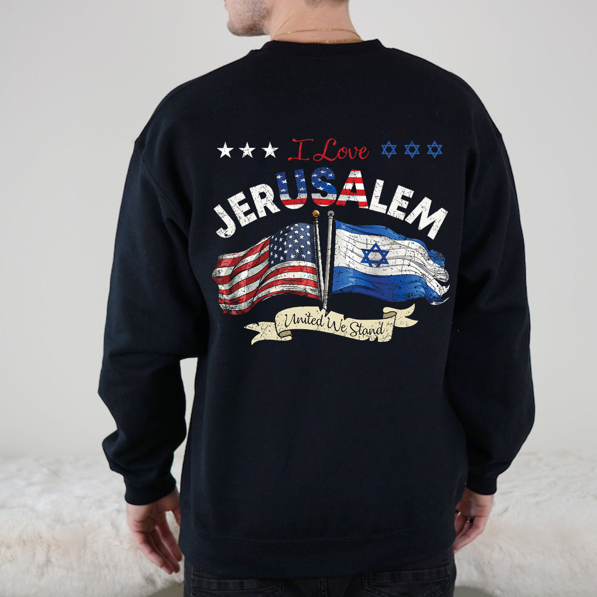 Teesdily | I Love Jerusalem United We Stand Back Design Shirt, Jesus Lovers, Patriotism Shirt, Unisex Tshirt Hoodie Sweatshirt Mug