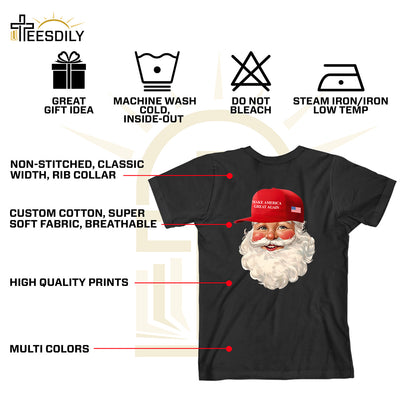 Teesdily | Santa Make Christmas Great Again Shirt, Funny Santa Christmas Sweatshirt, American Flag Santa Hoodie Mug, Xmas Gift