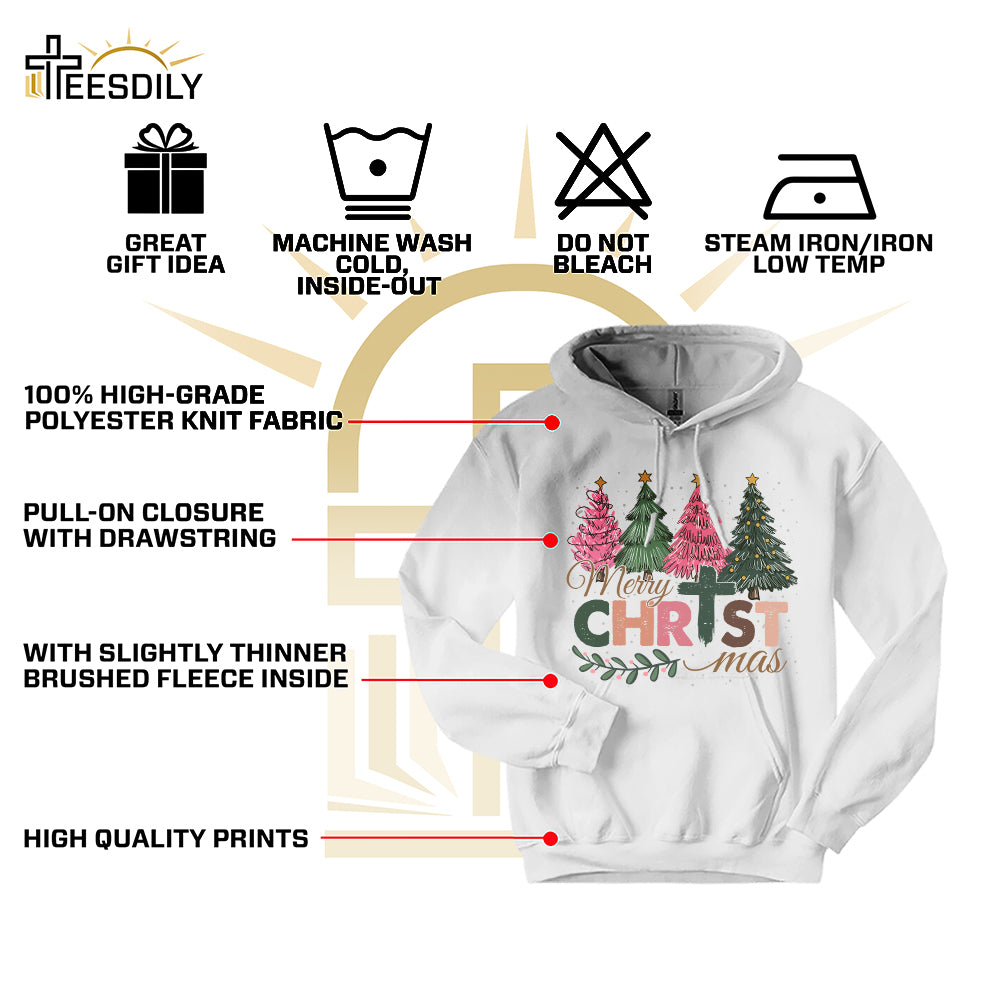 Teesdily | Merry Christmas Shirt, Jesus Christmas T-shirt, Christian Christmas Tree Sweatshirt, Holiday Christmas Hoodie Mug Gift