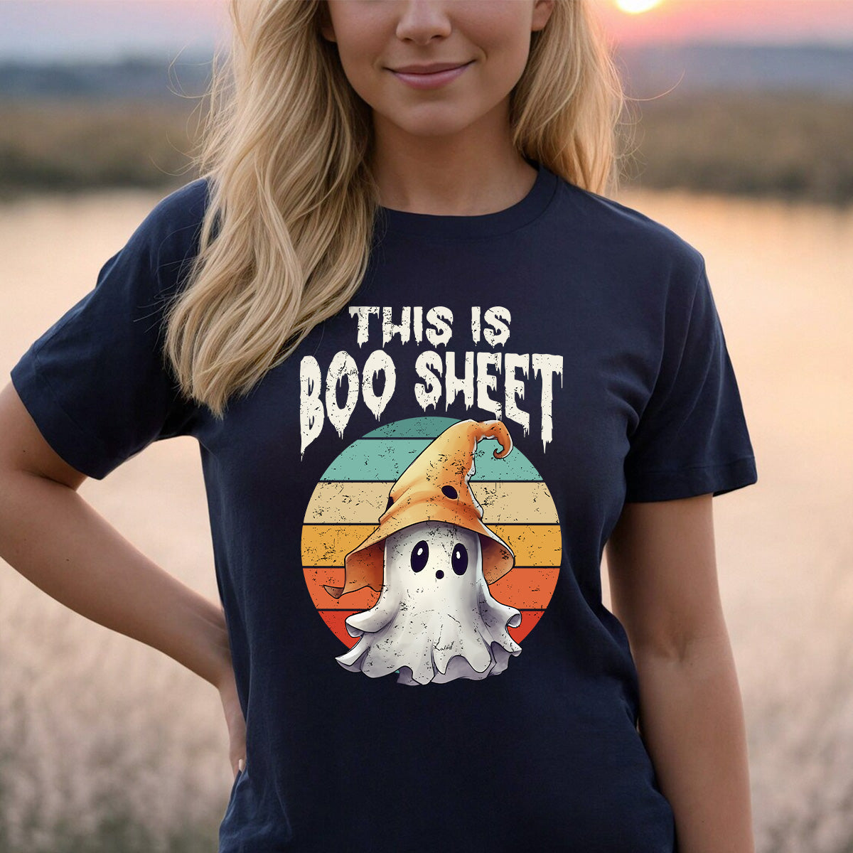 Teesdily | Cute Ghost Retro Halloween Shirt, This Is Boo Sheet Tee Sweatshirt Hoodie Mug, Happy Halloween Apparel, Halloween Gifts