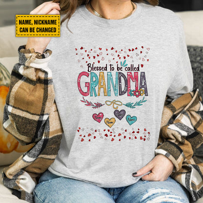 Teesdily | Grandma Personalized Kids Name Shirt, Blessed To Be Called Grandma Hoodie Sweatshirt Mug, Grandmom Mothers Day Custom Gifts