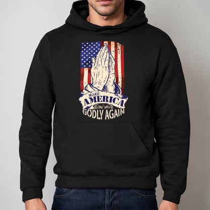 Teesdily | American Flag Jesus Praying Hands Shirt, Make America Godly Again Tee Sweatshirt Hoodie Mug, Jesus Lovers Gifts, Christian Apparel