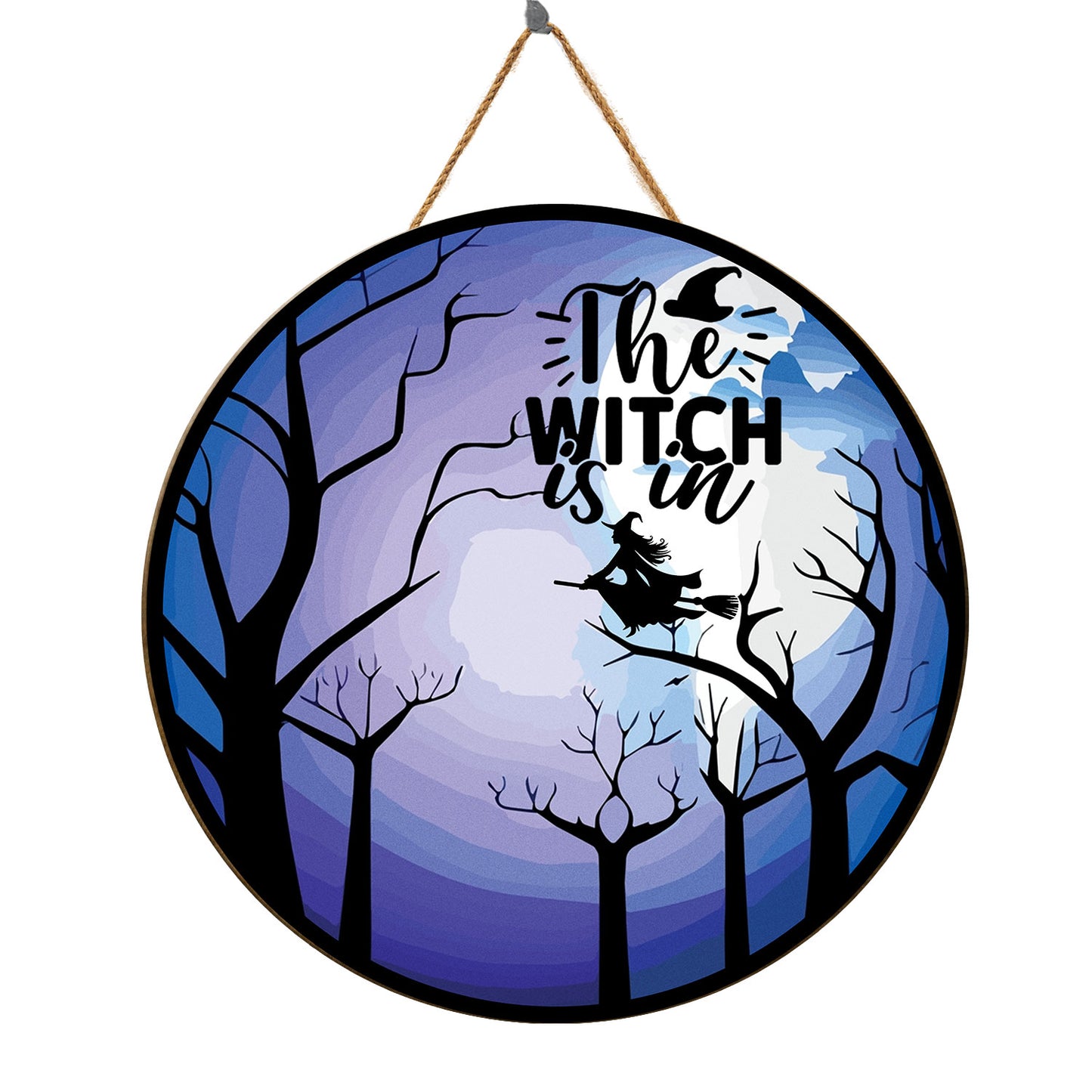 Teesdily | The Witch Is In Spooky Forest Trees Full Moon Wood Sign Halloween Decoration Halloween Trick Or Treat Office Decor