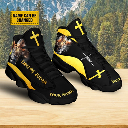 Teesdily | Personalized Jesus Christ Lion Of Judah Basketball Shoes, Jesus Cross Lion Running Shoes, Jesus Lovers Gift, Jesus Shoes With Thick Soles