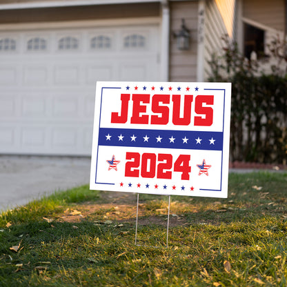 Teesdily | Jesus Yard Sign, Jesus Christ 2024 Outdoor Sign, Independence American Flag Lawn Sign, Patriotic Decor Garden Sign, Religious Gift