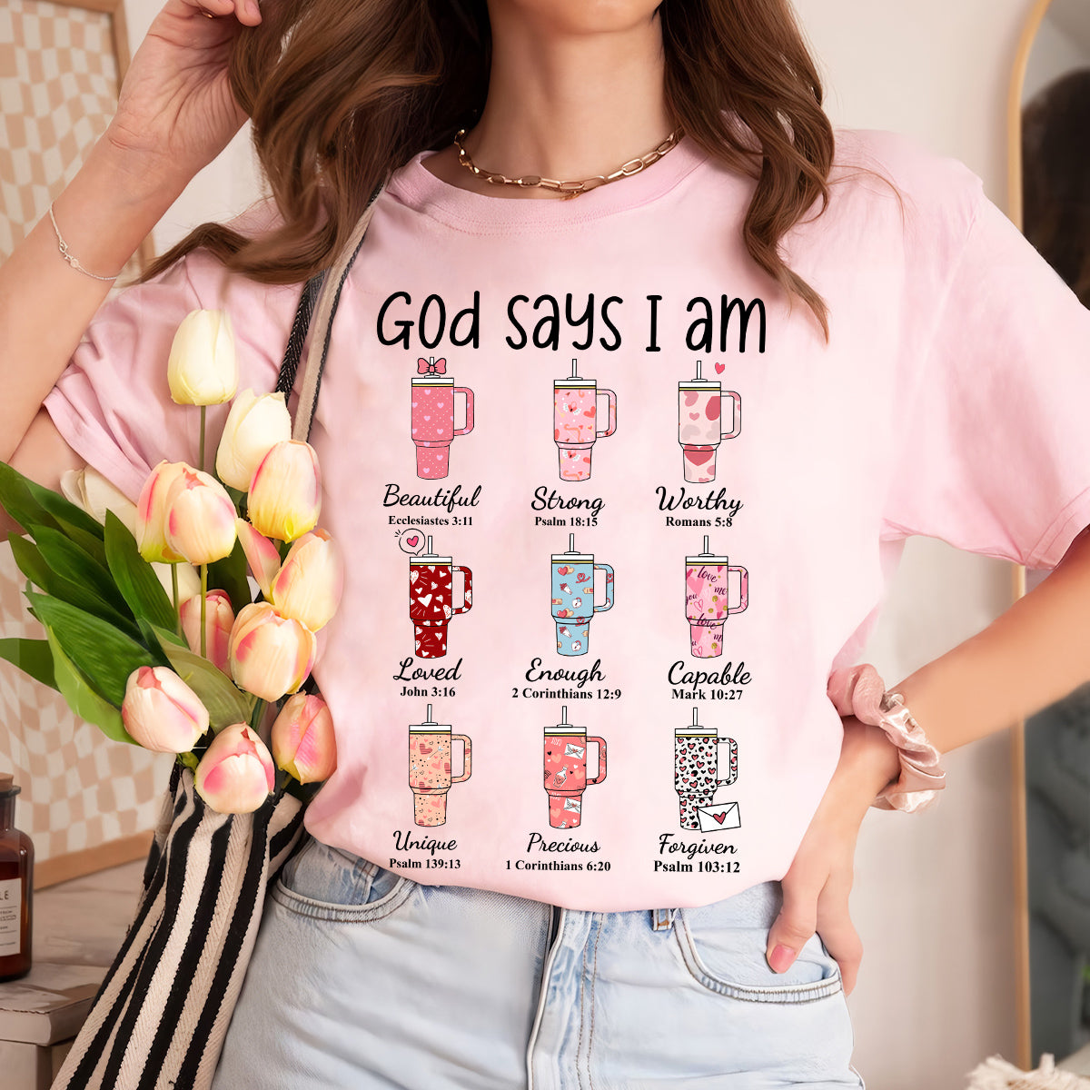 Teesdily | Valentines Day God Says I Am Shirts Short Sleeve Cute Valentine Heart Cup Tumblers Womens Sweatshirt Hoodie Mug Gift For Wife Girlfriend