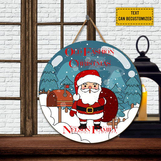 Teesdily | Customized Santa Claus Christmas Wood Sign Xmas Snowy Winter Front Door Sign Old Fashion Christmas Wood Sign Christmas House Warming Gifts