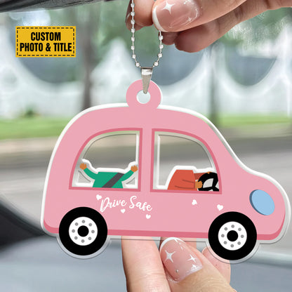 Teesdily | Drive Save Daddy Customized Car Pendant Hanging, Family Car Driving Personalized Acrylic Car Hanger, Gift For Dad Mom Grandpa Grandma Aunt