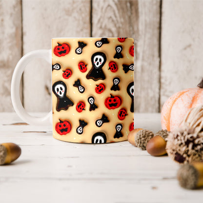 Teesdily | Halloween Ghost Inflated Mug, Cute Spooky Halloween 3d Inflated Print Ceramic Mug, Halloween Decor Gifts, Puffy Spooky Ghost Mug, Boo Mug