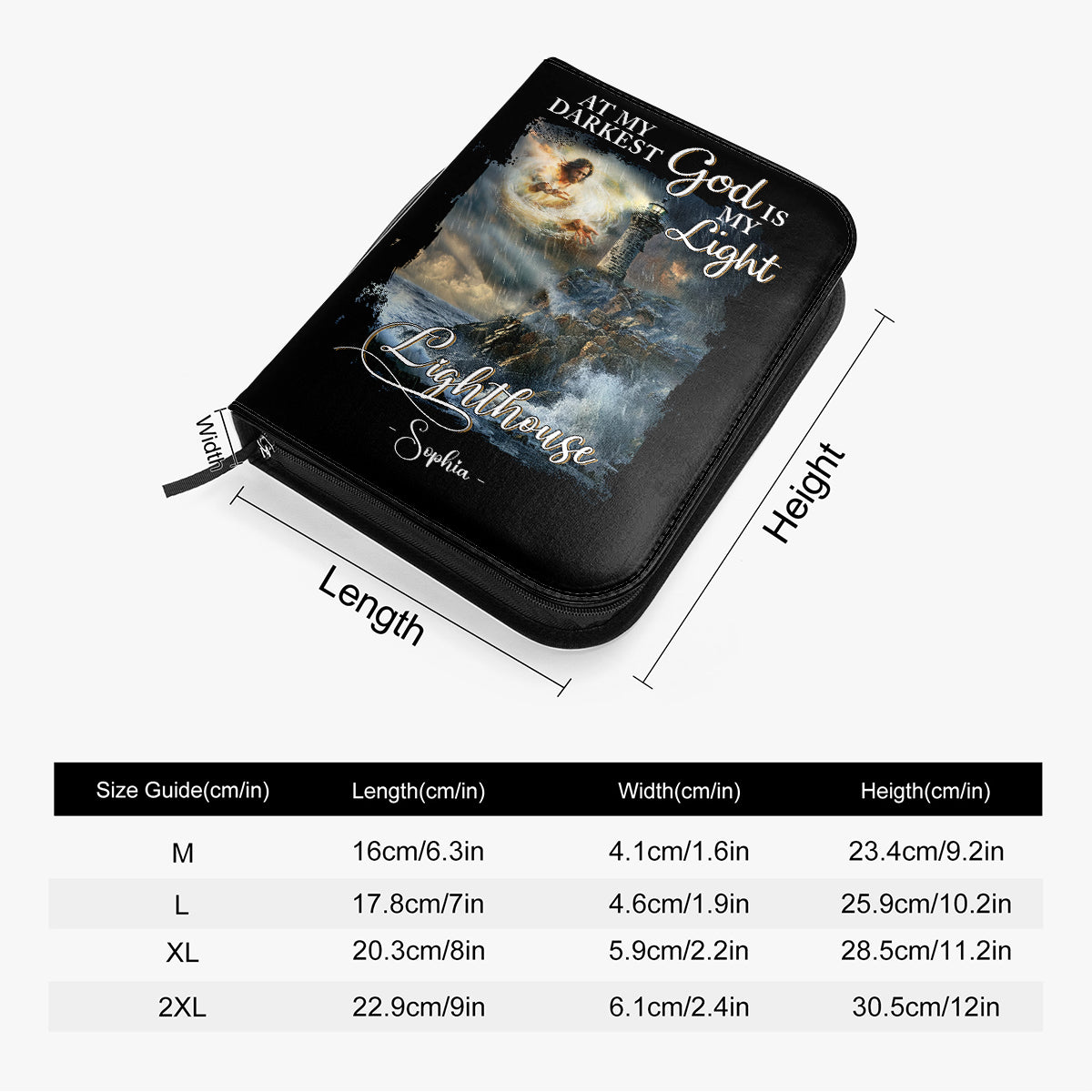 Teesdily | Personalized Jesus Lighthouse Storm Bible Cover, At My Darkest God Is My Light Bible Case With Handle, God Faith Christian Religious Gift