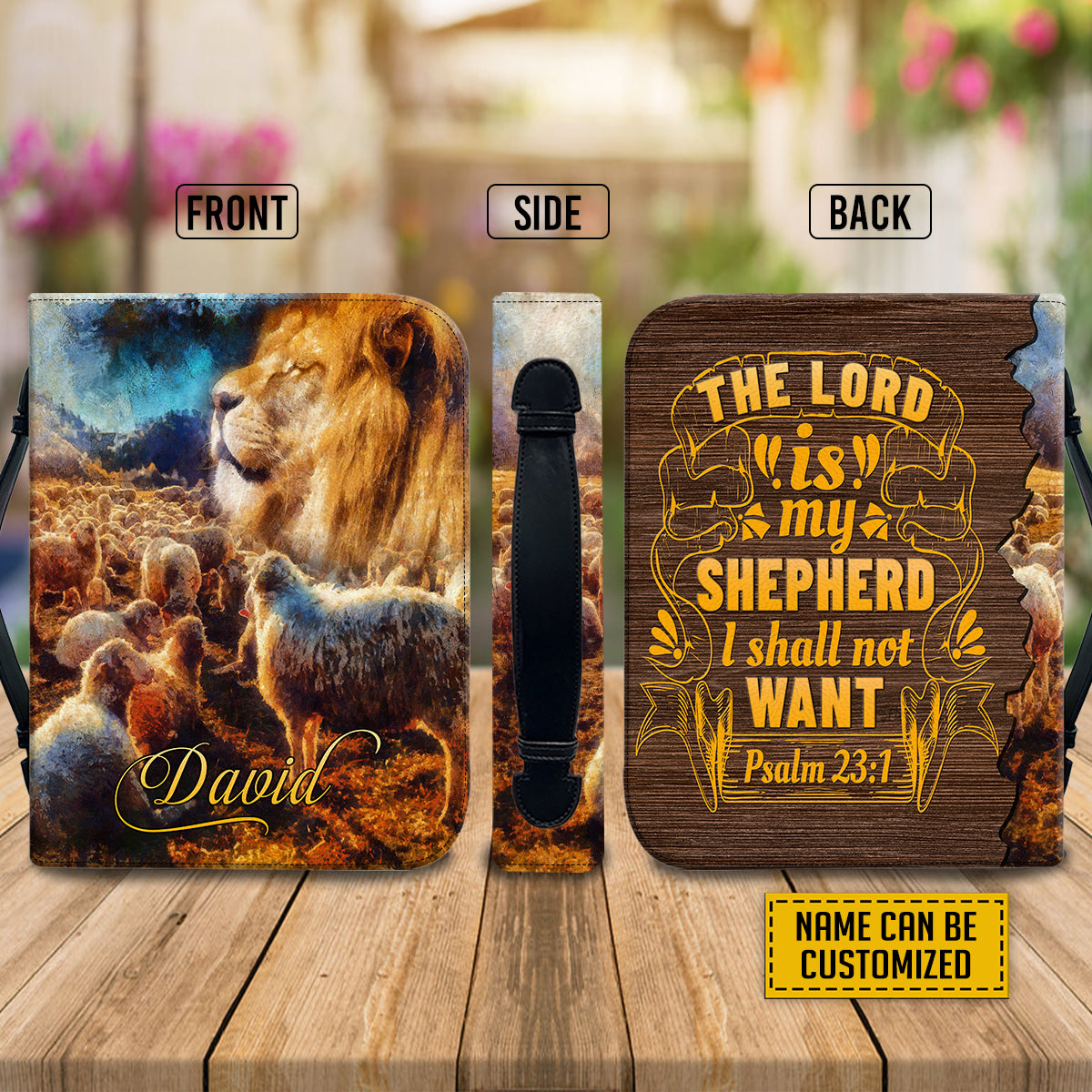 Teesdily | Jesus Lion And Lamb Personalized Bible Bags, The Lord Is My Shepherd Bible Cases, God Bible Verse Bible Cover With Handle, Christian Gifts