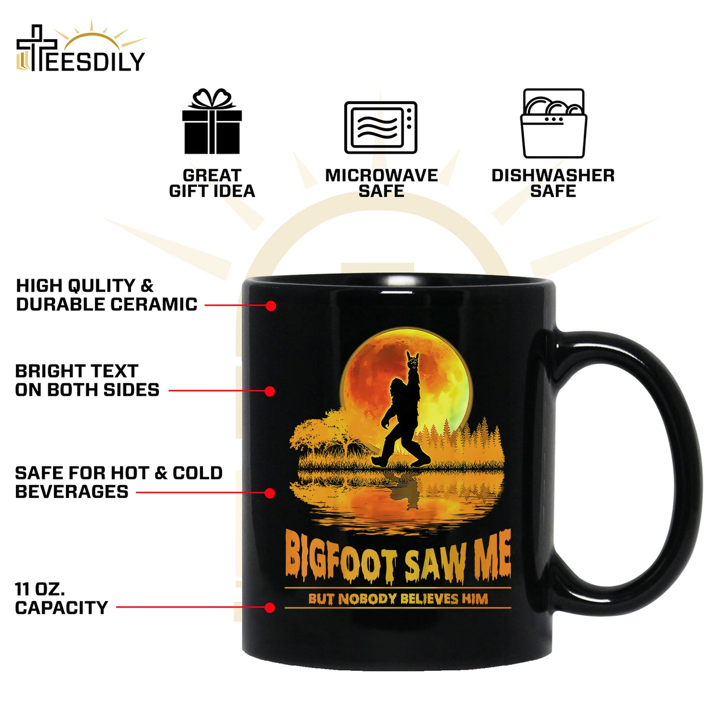 Teesdily | Bigfoot Moon Art Shirt, Bigfoot Saw Me But Nobody Believes Him Tee Sweatshirt Hoodie Mug, Funny Shirt, Bigfoot Believers Gifts