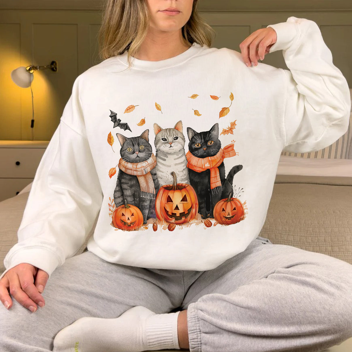 Teesdily | Halloween Cool Cats Shirt, Halloween Cat Pumpkin Bat Sweatshirt Hoodie Mug, Halloween Fall Spooky Season T-shirt, Cat Lover Gifts