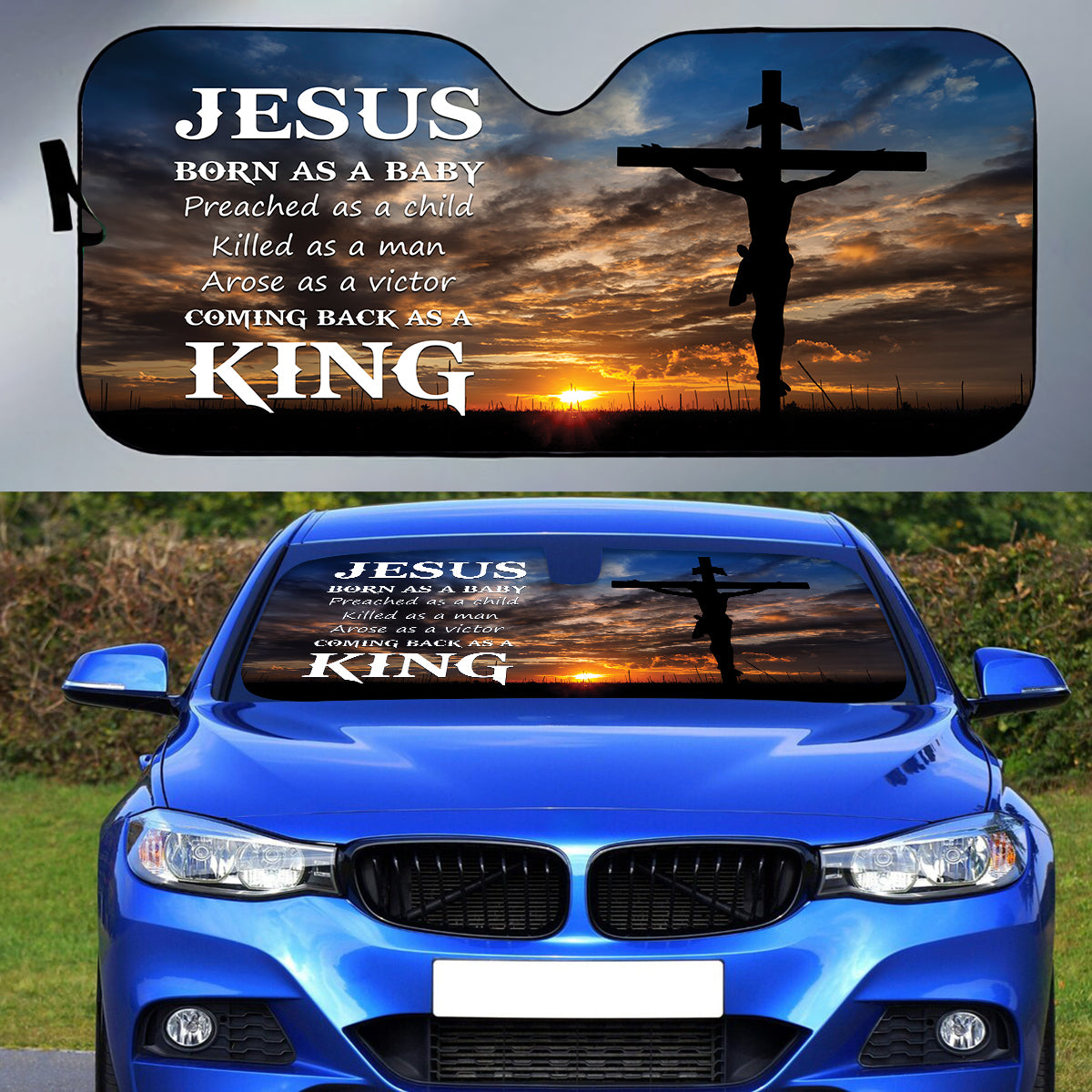 Teesdily | Jesus Christ Crucifixion Windshield Sun Shade, Holy Spirit Religious Car Auto Sun Shade, Christian Windshield Car Accessories